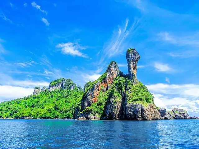 Chicken Island's distinctive limestone formation rising from the sea off Krabi