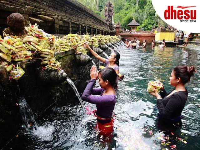 Sacred Tirta Empul holy spring temple with ornate Balinese architecture in Ubud