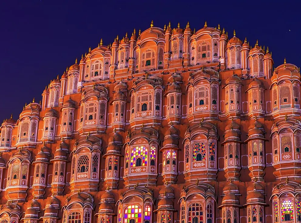 The honeycomb facade of Hawa Mahal in Jaipur, Rajasthan