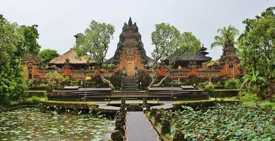 The moat and meru towers of Pura Taman Ayun in Mengwi, Bali