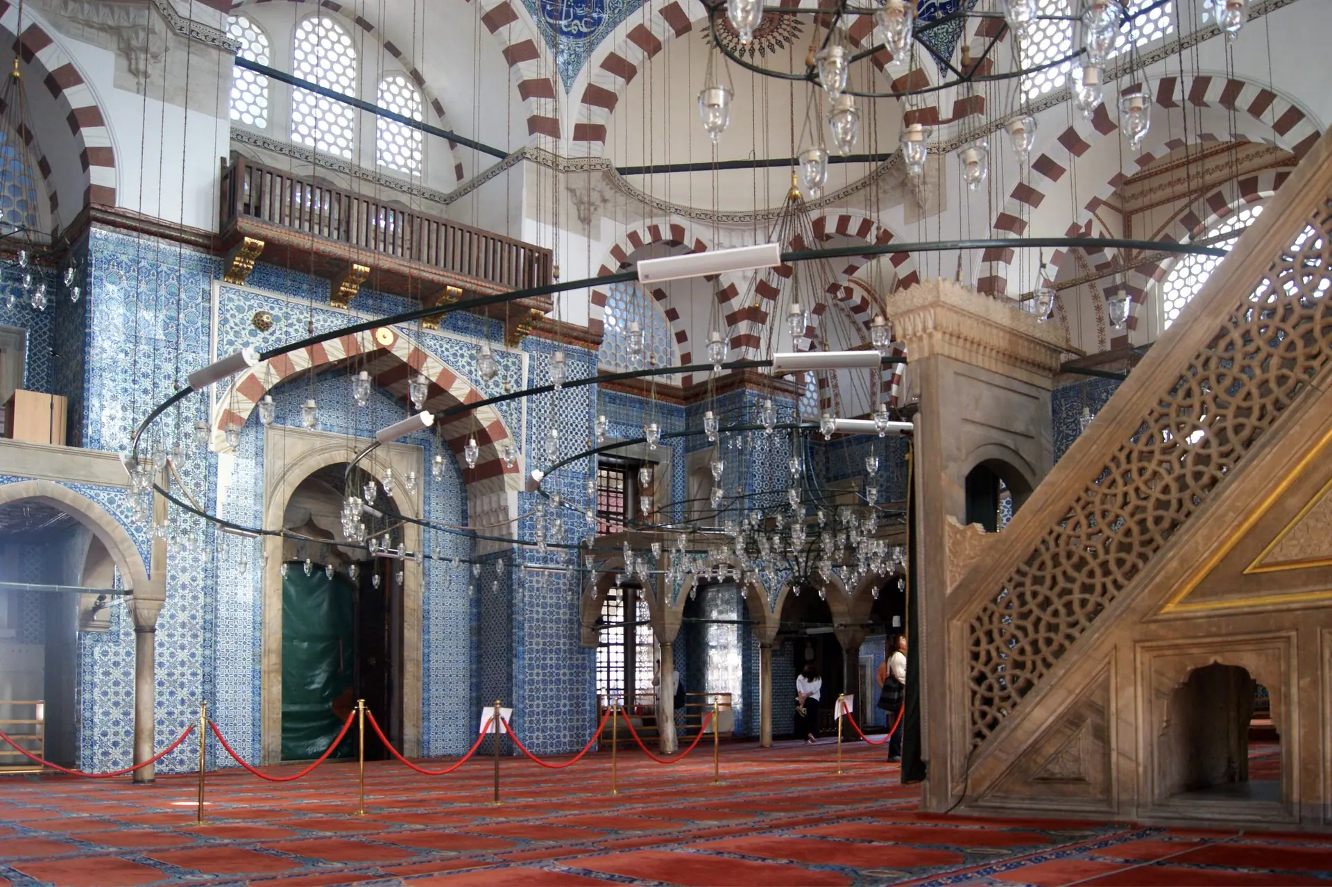 The tiled prayer hall of an Ottoman mosque