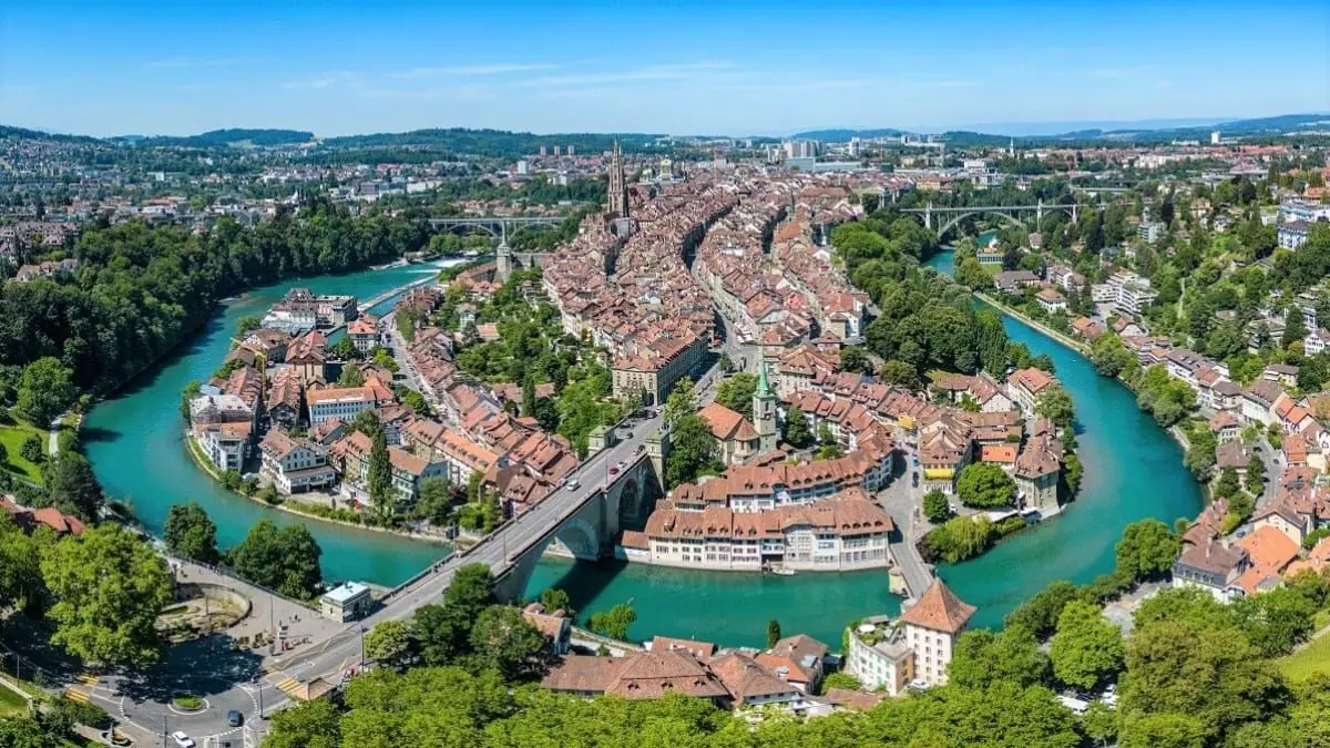 The old town of Bern inside a bend of the river