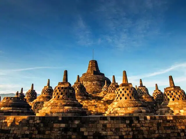 The stupas of Borobudur at first light, Java
